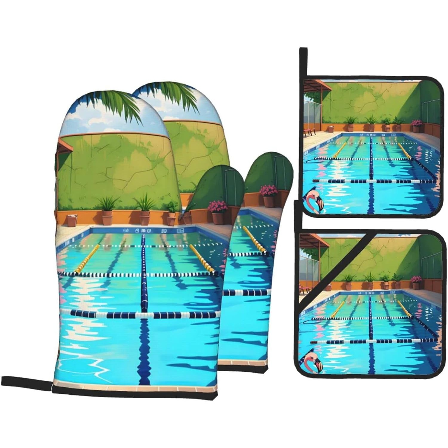 Oven Mitt Silicone - 플라밍고와 수영장 모양 실리콘 오븐 미트